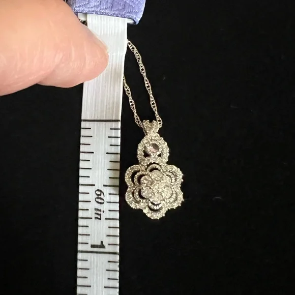 Alwand Vahan 14k Solid White Gold Natural Diamond with Pink Sapphire Pendant-JCP - Picture 4 of 10